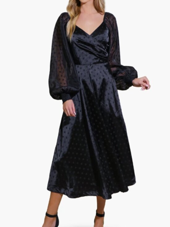 Flying Tomato Dresses & Skirts - NEW Flying Tomato Black Polka Dot Long Sleeve Midi Dress Size Large 8455